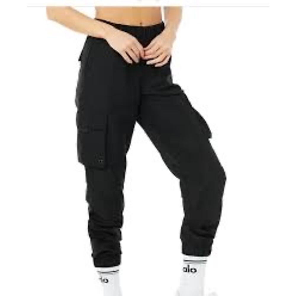 Alo Yoga Black Cargo Jogger Pants Elastic Waistband Pockets Gym Lounge Luxe XS